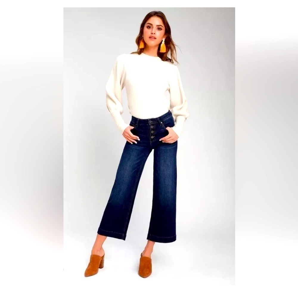 Unpublished Greta High Rise Wide Leg Crop Blue Jean Button Closure Size 30 X 27